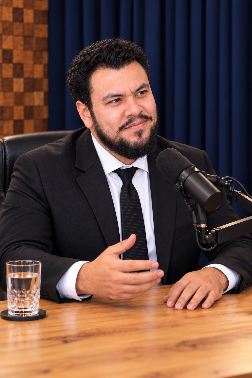 Ritratto di Kin Levi in uno studio di podcast