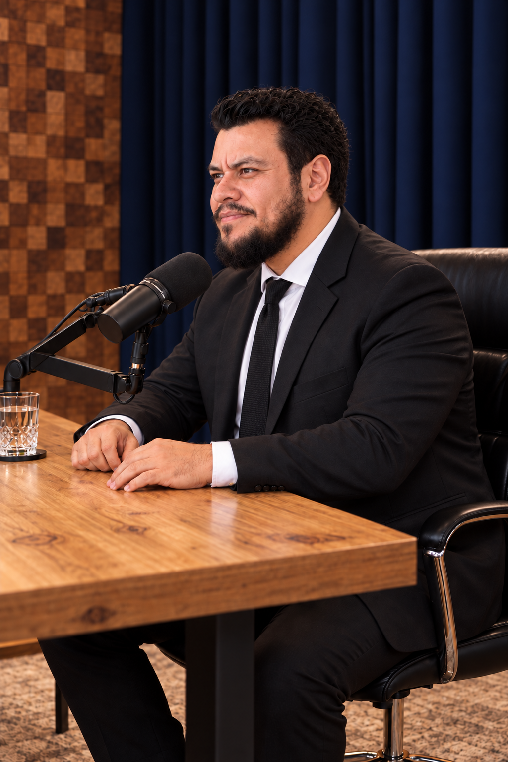 Ritratto di Kin Levi in uno studio di podcast